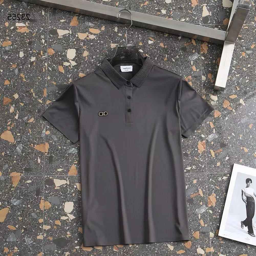 Ferragamo Grey Embossed Logo Premium Polo T-shirt-5