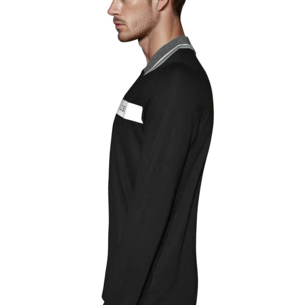 BOSS Black Interlock Cotton Polo T-shirt with Stripe Logo-3