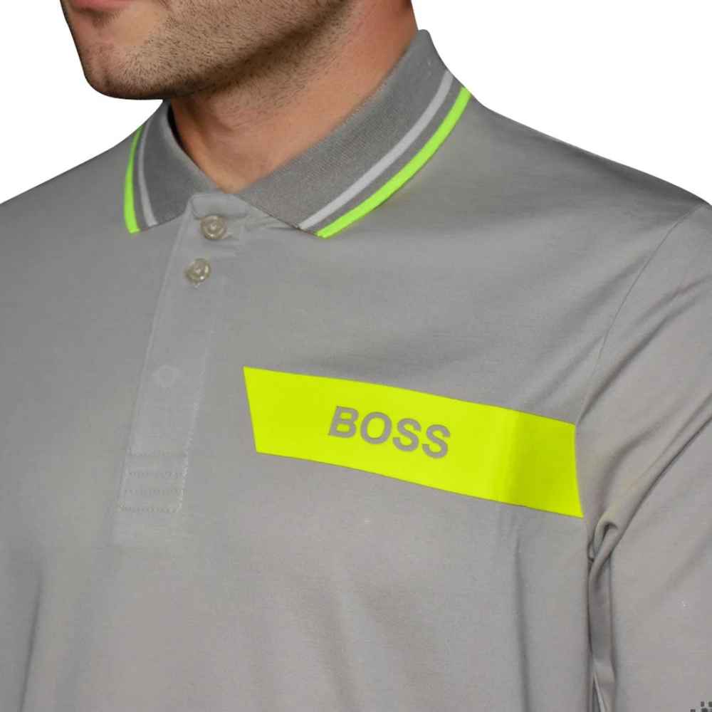 BOSS Cream Interlock Cotton Polo T-shirt with Stripe Logo-2