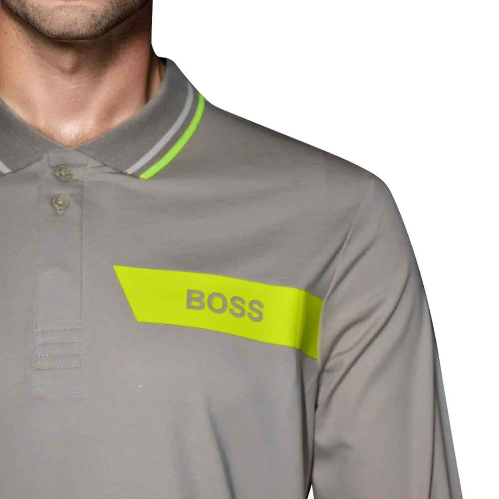 BOSS Cream Interlock Cotton Polo T-shirt with Stripe Logo-4