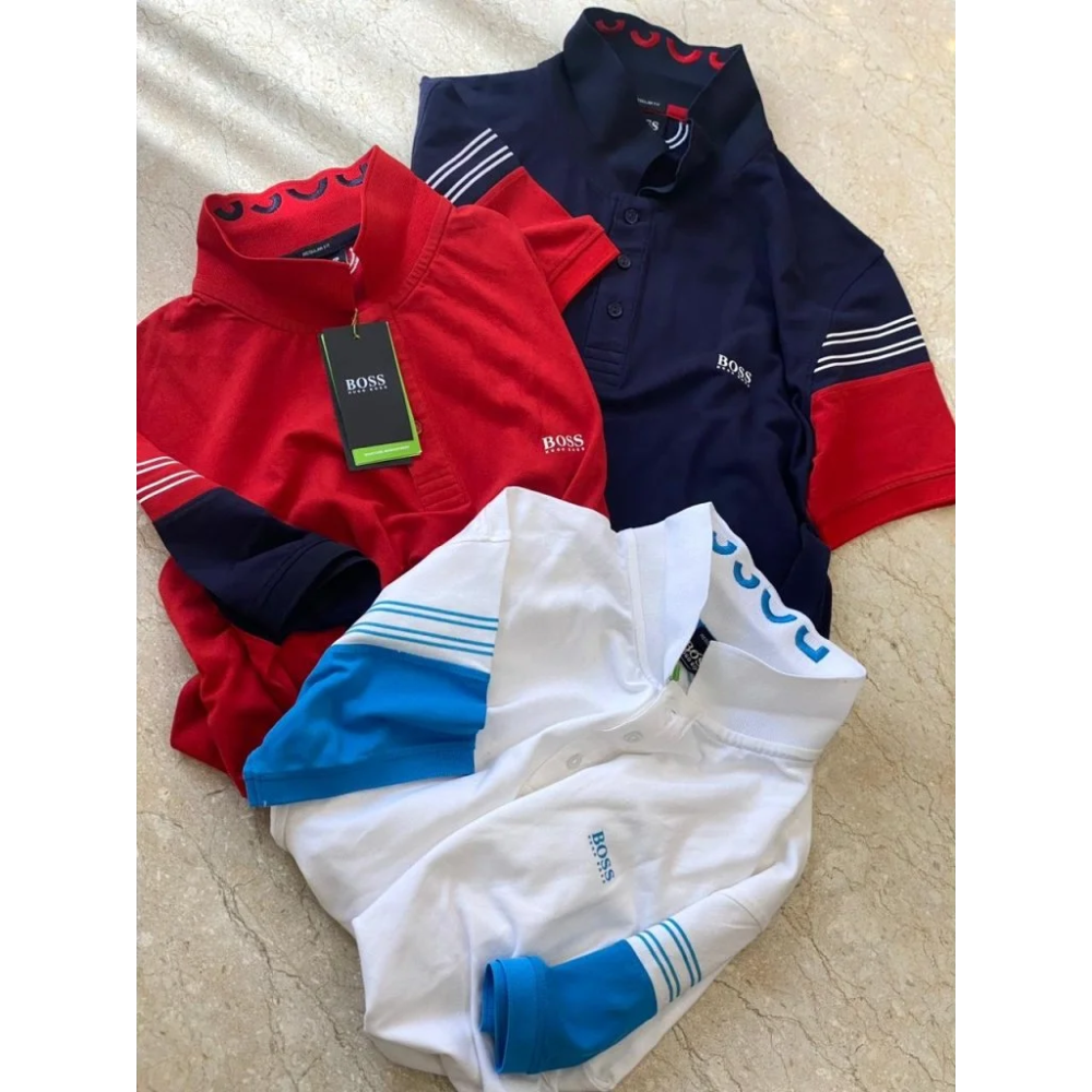 BOSS White Embroidery Logo Premium Luxury Polo T-shirt-thumb-0
