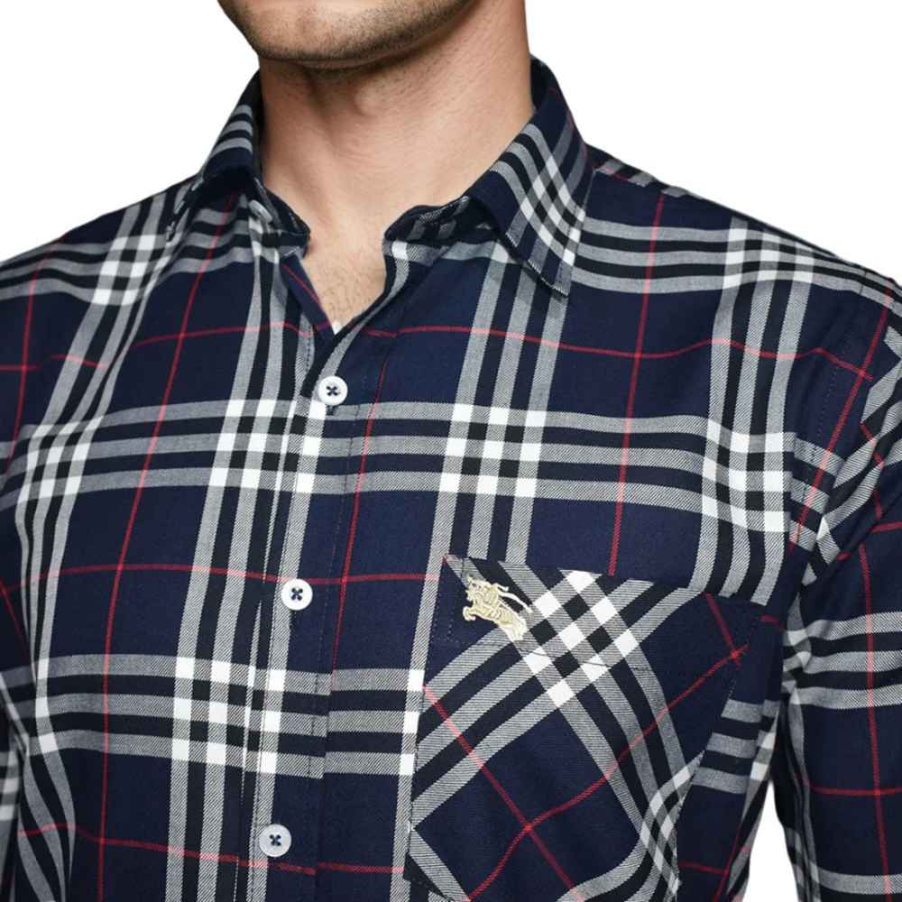 Burberry Navy Blue Premium Quality Men's Check Shirt-2