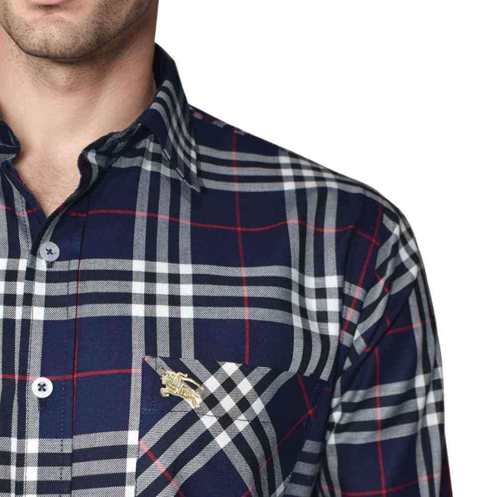 Burberry Navy Blue Premium Quality Men's Check Shirt-5