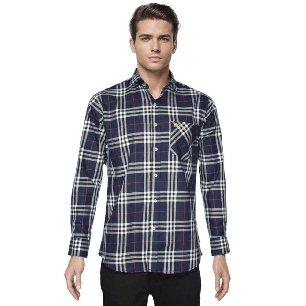 Burberry Navy Blue Premium Quality Men's Check Shirt-6