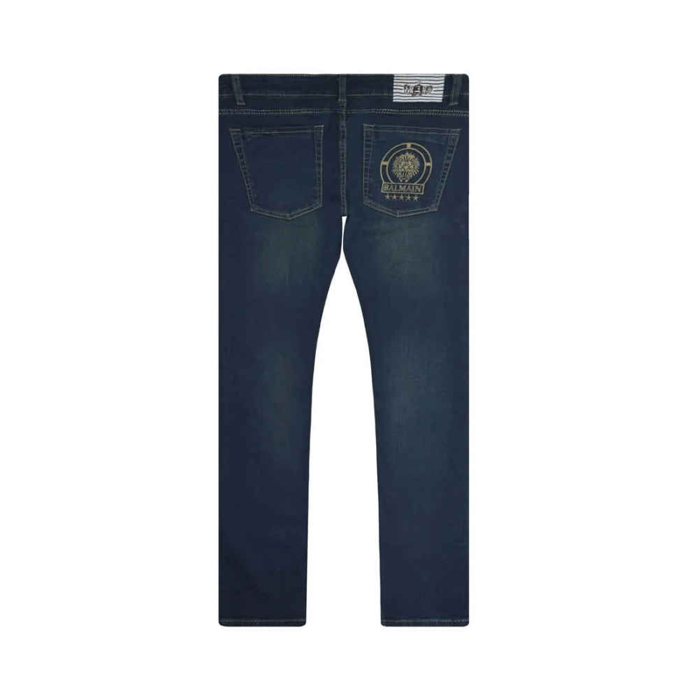 Balmain Blue Premium Ripped Denim Jeans-thumb-5