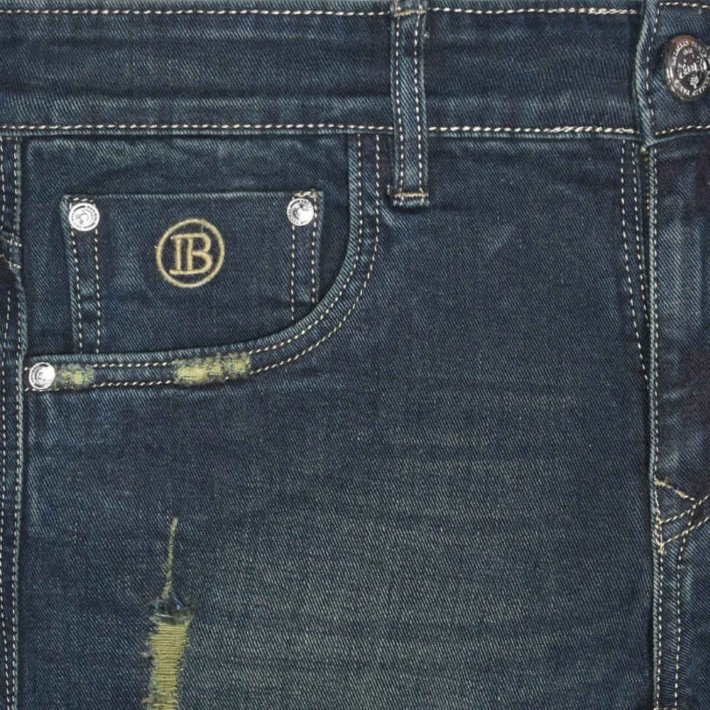 Balmain Blue Premium Ripped Denim Jeans-thumb-2