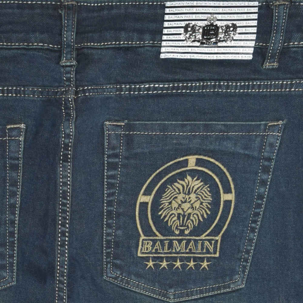 Balmain Blue Premium Ripped Denim Jeans-thumb-3
