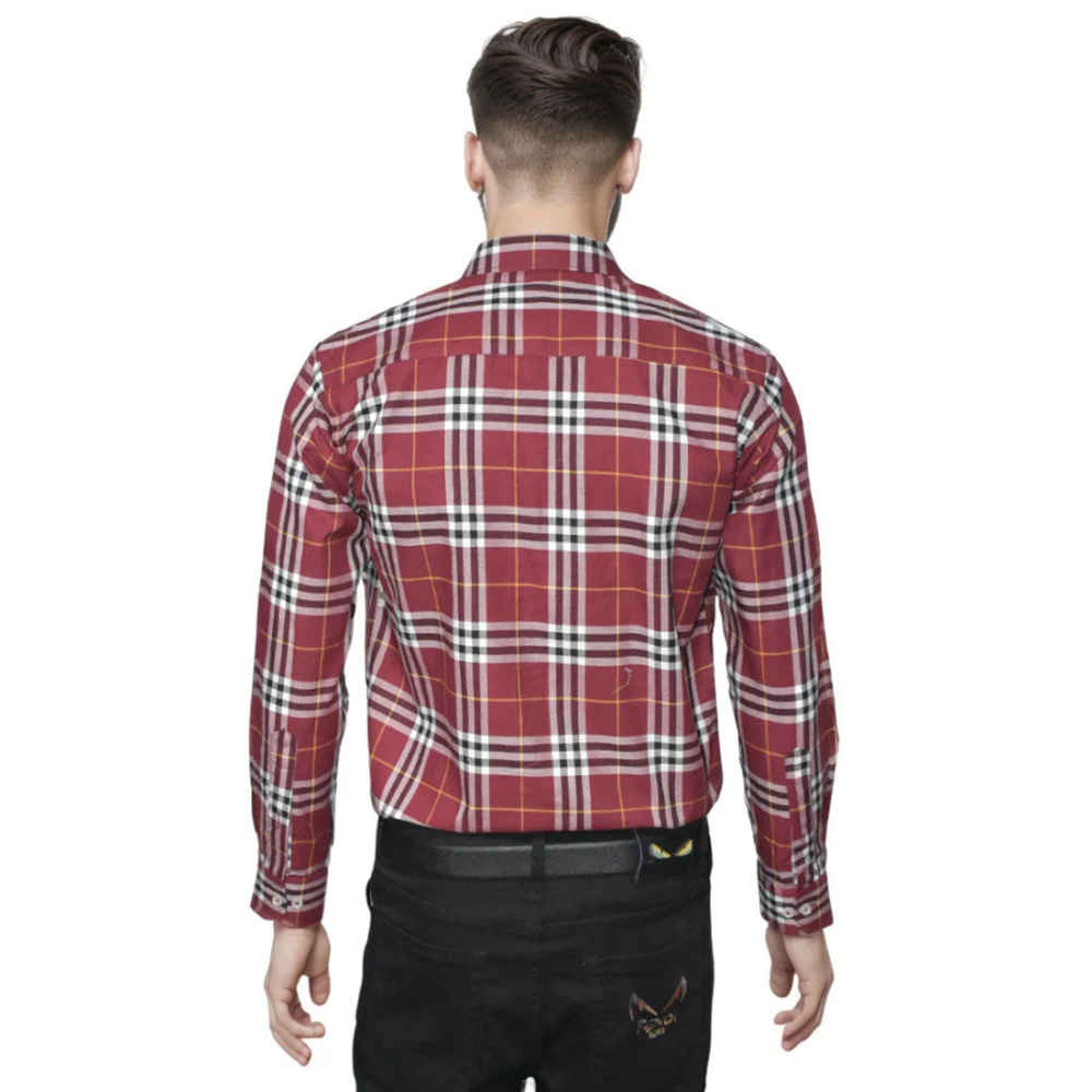 Burberry Wine Premium Quality Men's Check Shirt-1