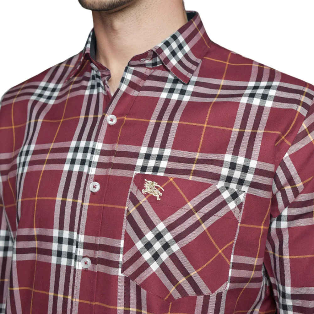 Burberry Wine Premium Quality Men's Check Shirt-2
