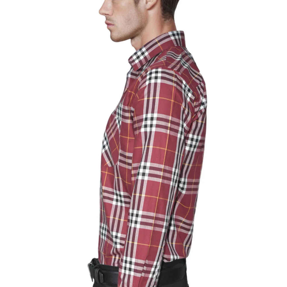 Burberry Wine Premium Quality Men's Check Shirt-3