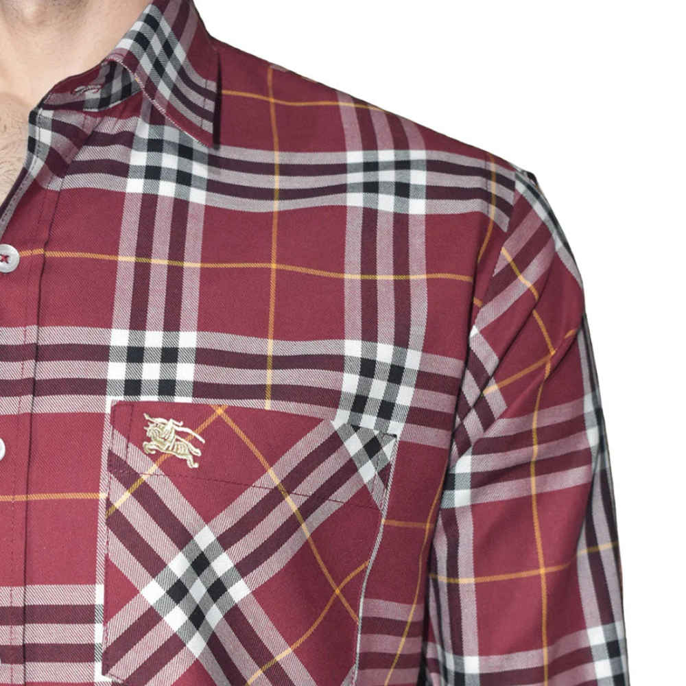 Burberry Wine Premium Quality Men's Check Shirt-5