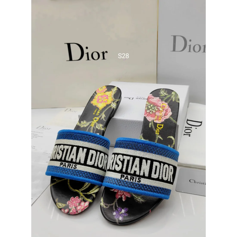 Dior Black & Blue Premium Quality Women's Flat Sandals-thumb-0