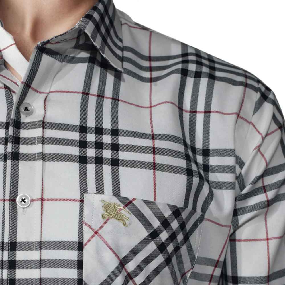Burberry White Premium Quality Men's Check Shirt-5