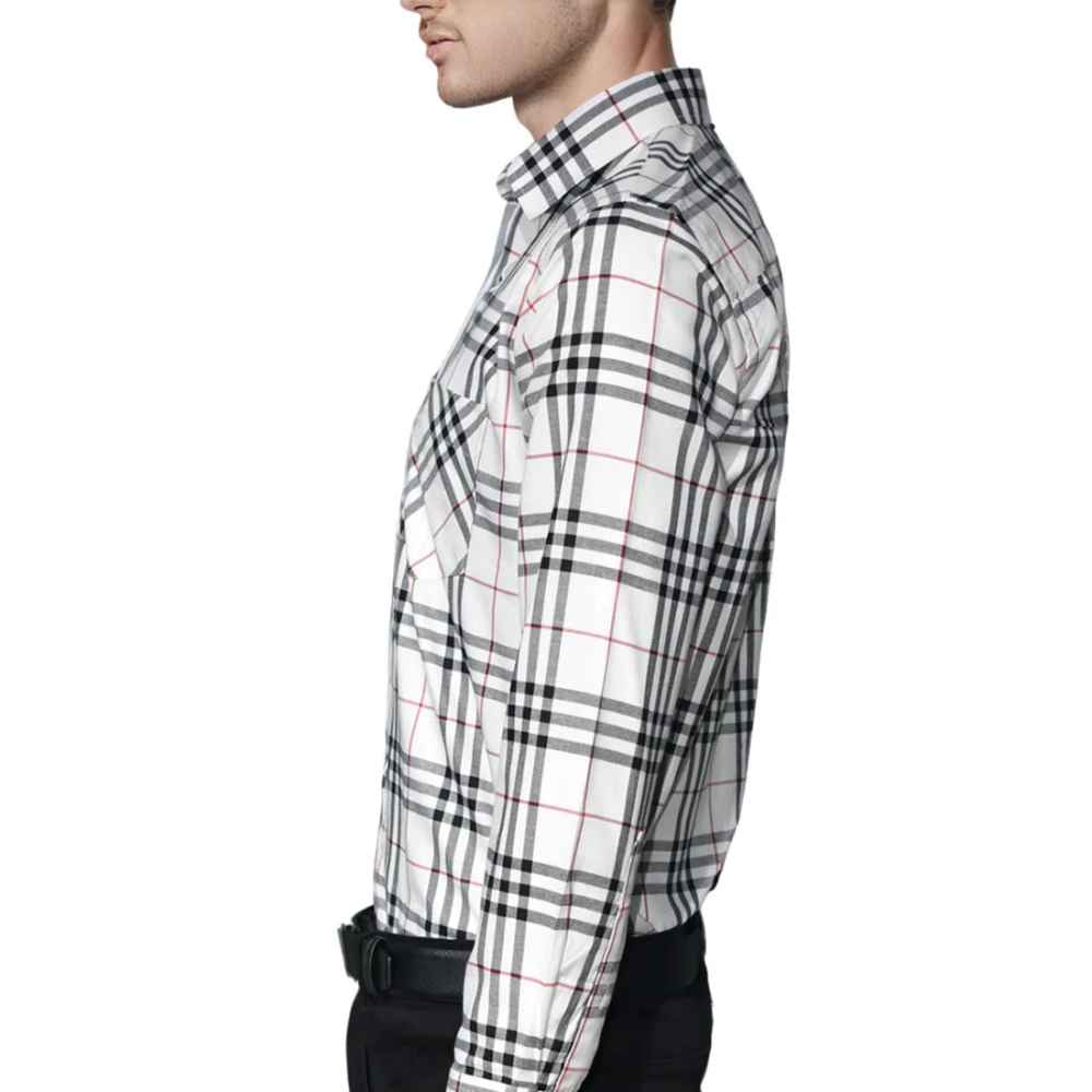 Burberry White Premium Quality Men's Check Shirt-3
