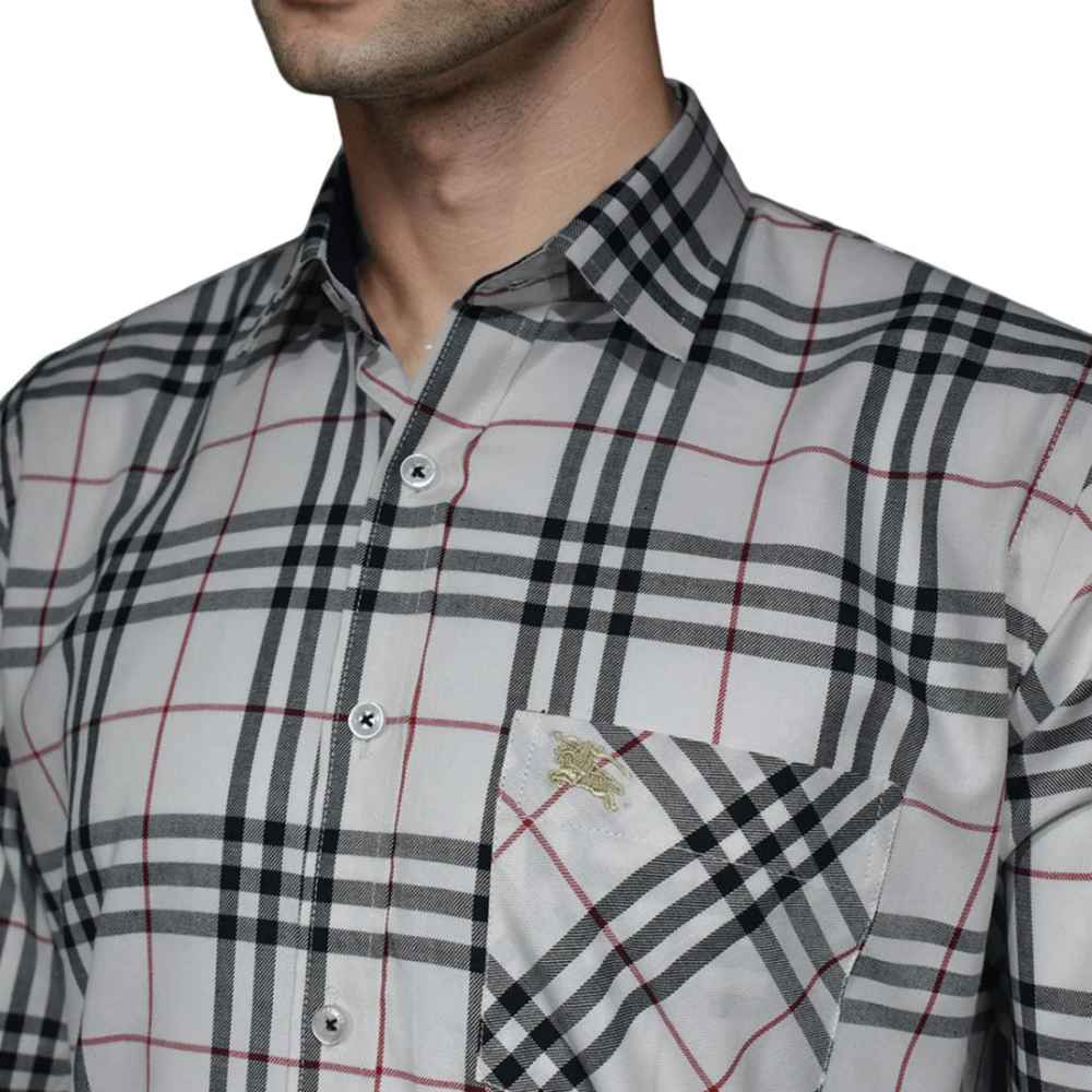 Burberry White Premium Quality Men's Check Shirt-2