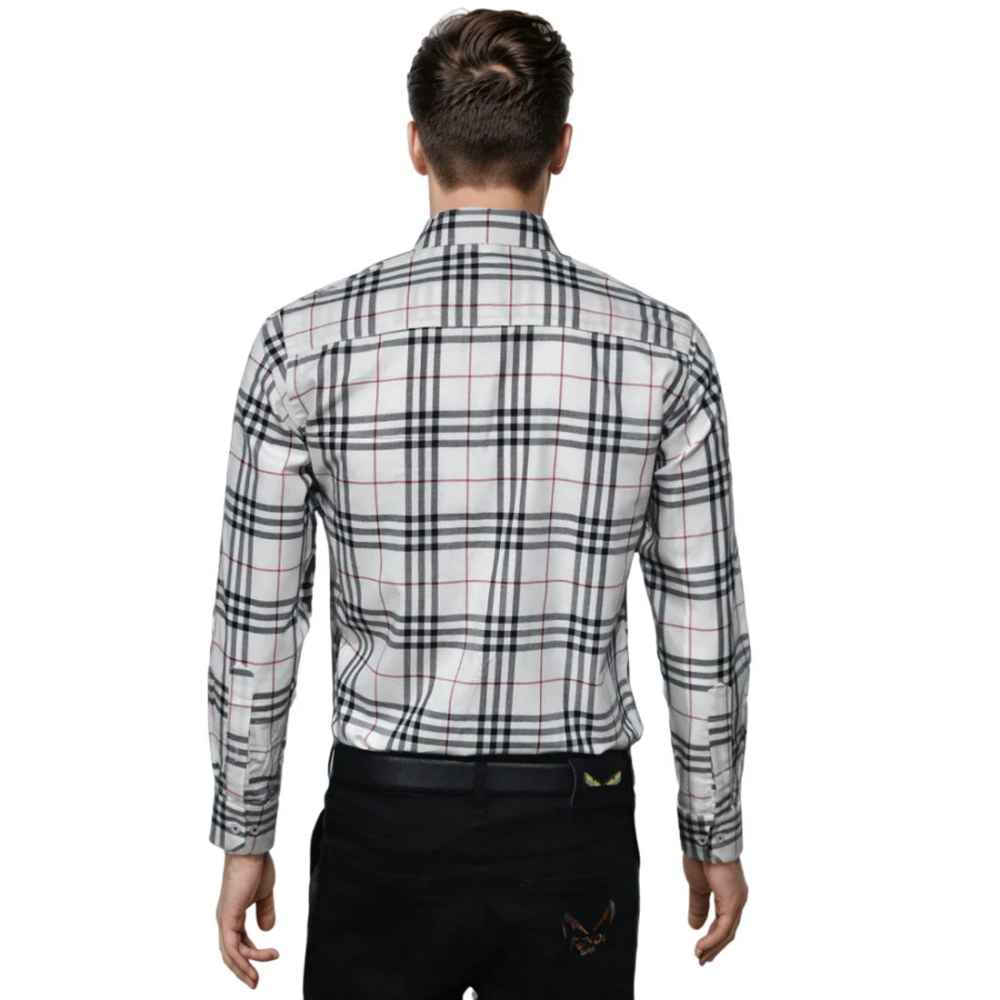Burberry White Premium Quality Men's Check Shirt-1