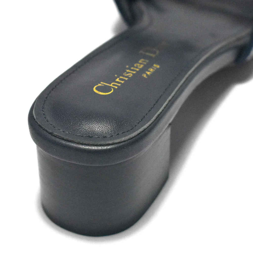 Christian Dior Silver Studded Navy Blue Heels Sandals-thumb-4