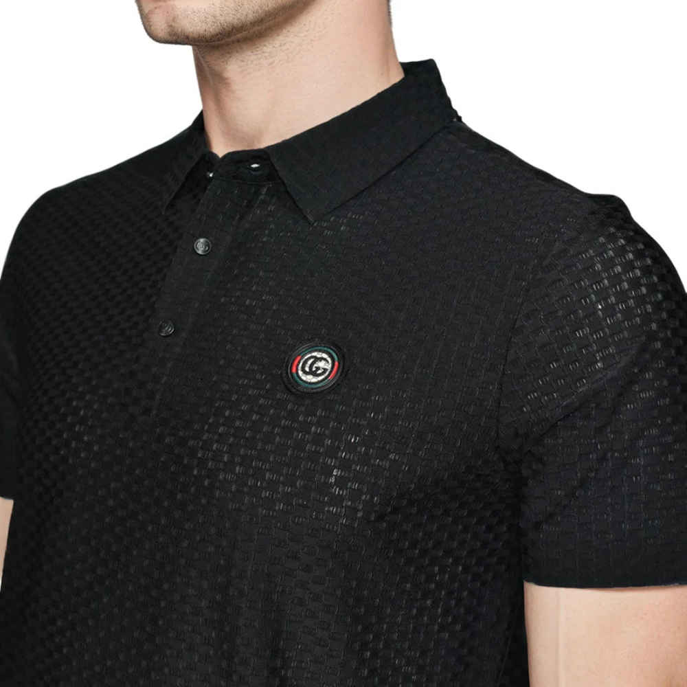 Gucci Embroidered logo Black Premium Polo T-shirt-thumb-2
