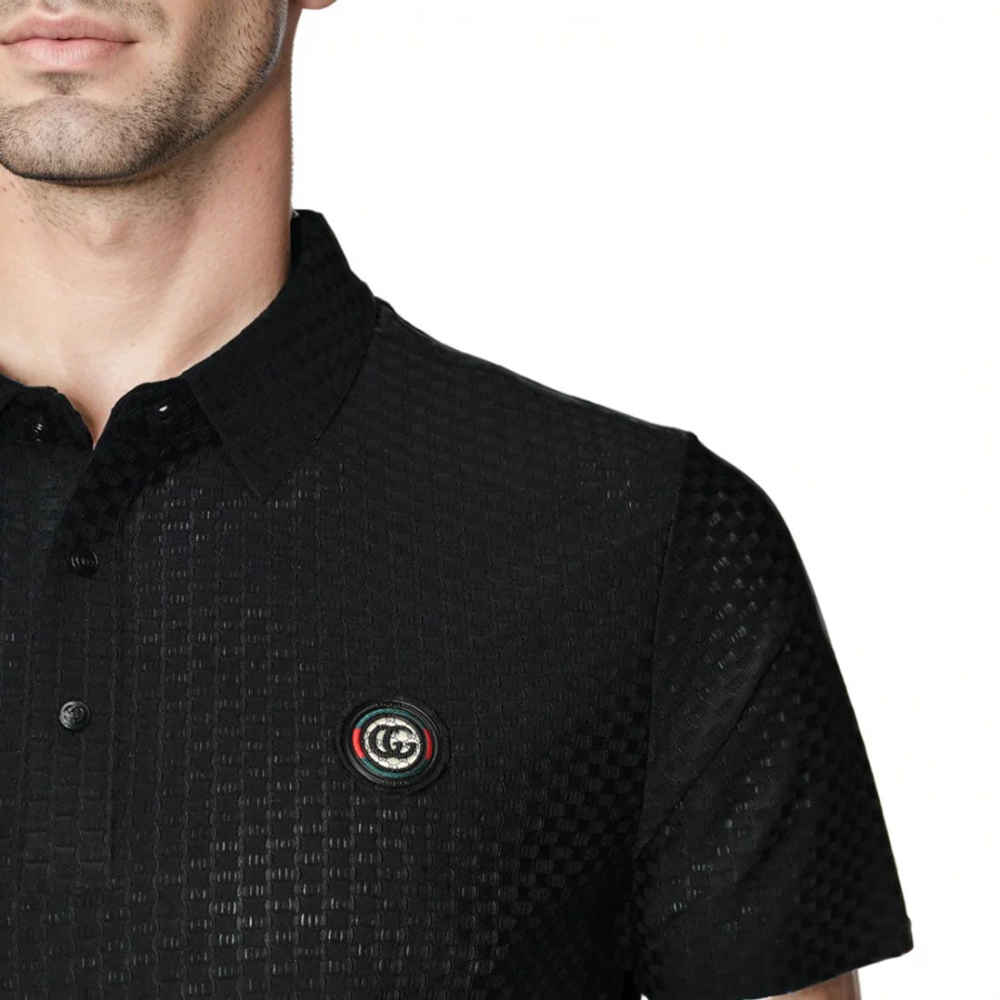 Gucci Embroidered logo Black Premium Polo T-shirt-thumb-4