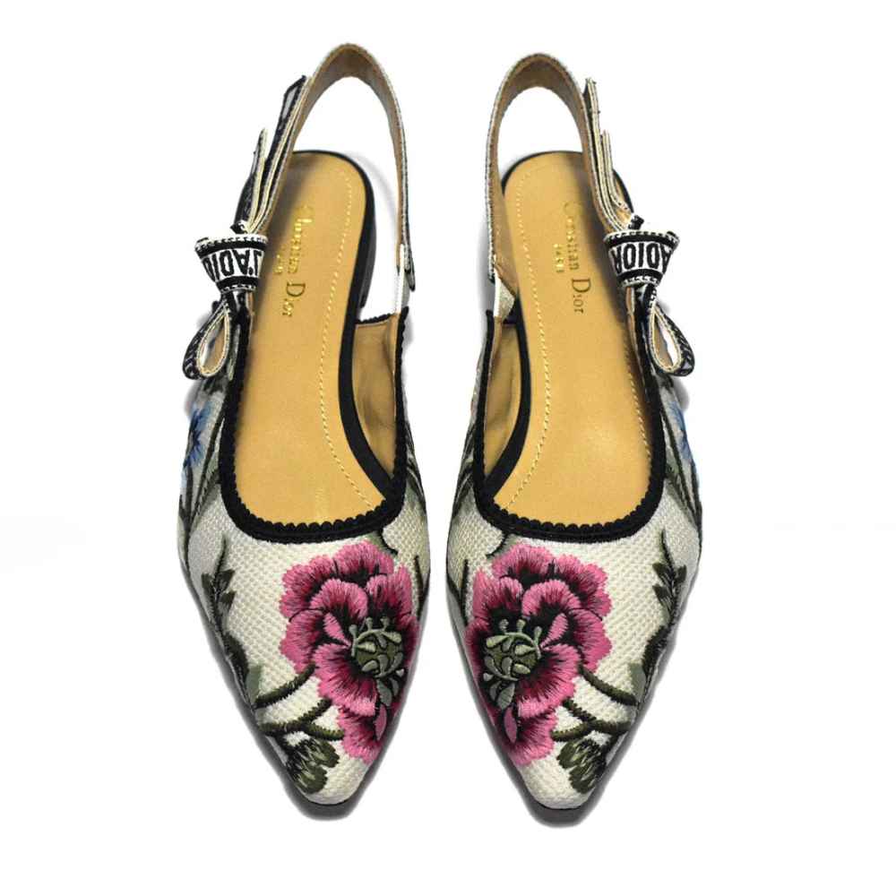 Dior Flower Printed White Premium Quality Flat Sandals-5