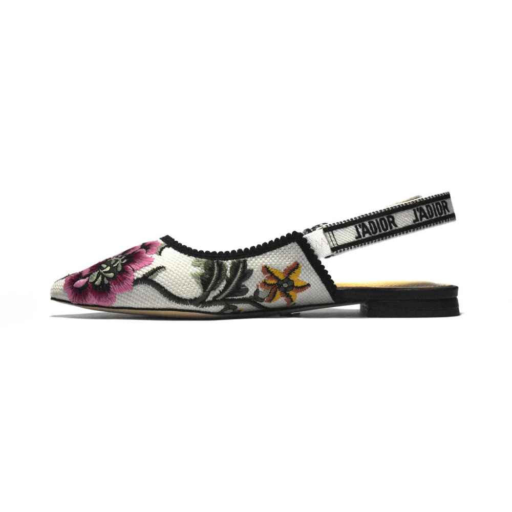 Dior Flower Printed White Premium Quality Flat Sandals-1