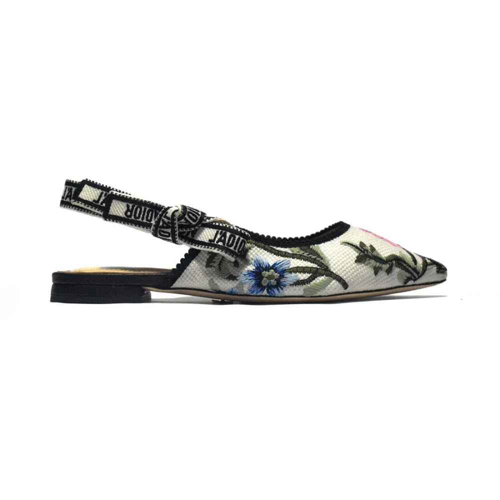 Dior Flower Printed White Premium Quality Flat Sandals-2