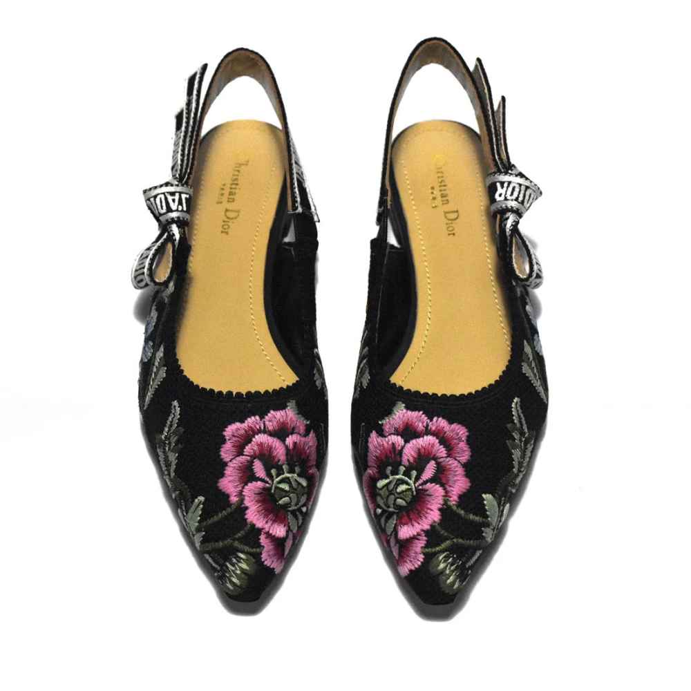 Dior Flower Printed Black Premium Quality Flat Sandals-5