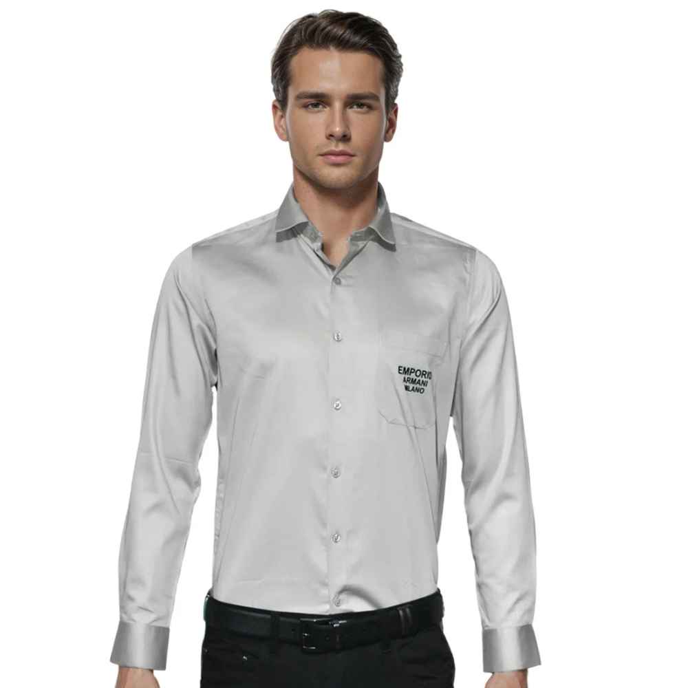 Emporio Armani Grey Premium Quality Flocking Text On Pocket Shirt-thumb-0
