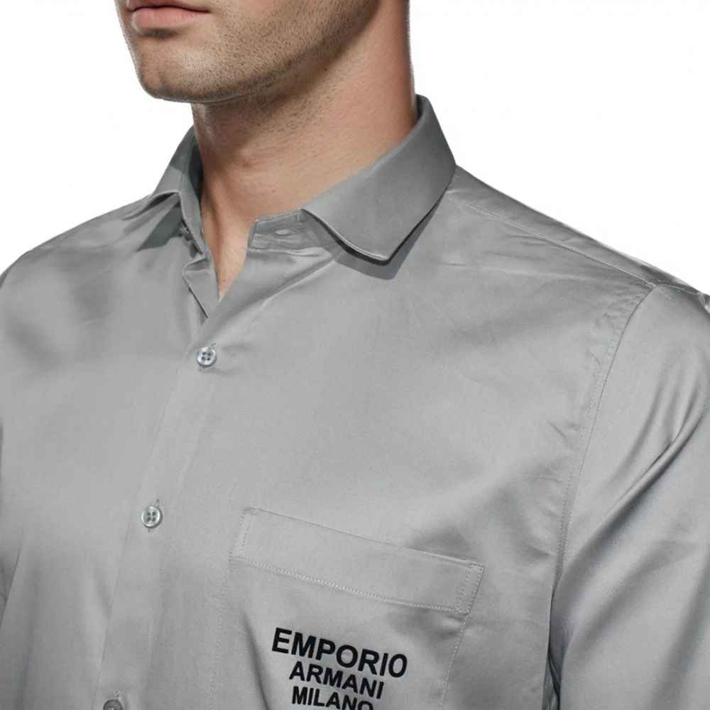 Emporio Armani Grey Premium Quality Flocking Text On Pocket Shirt-thumb-2