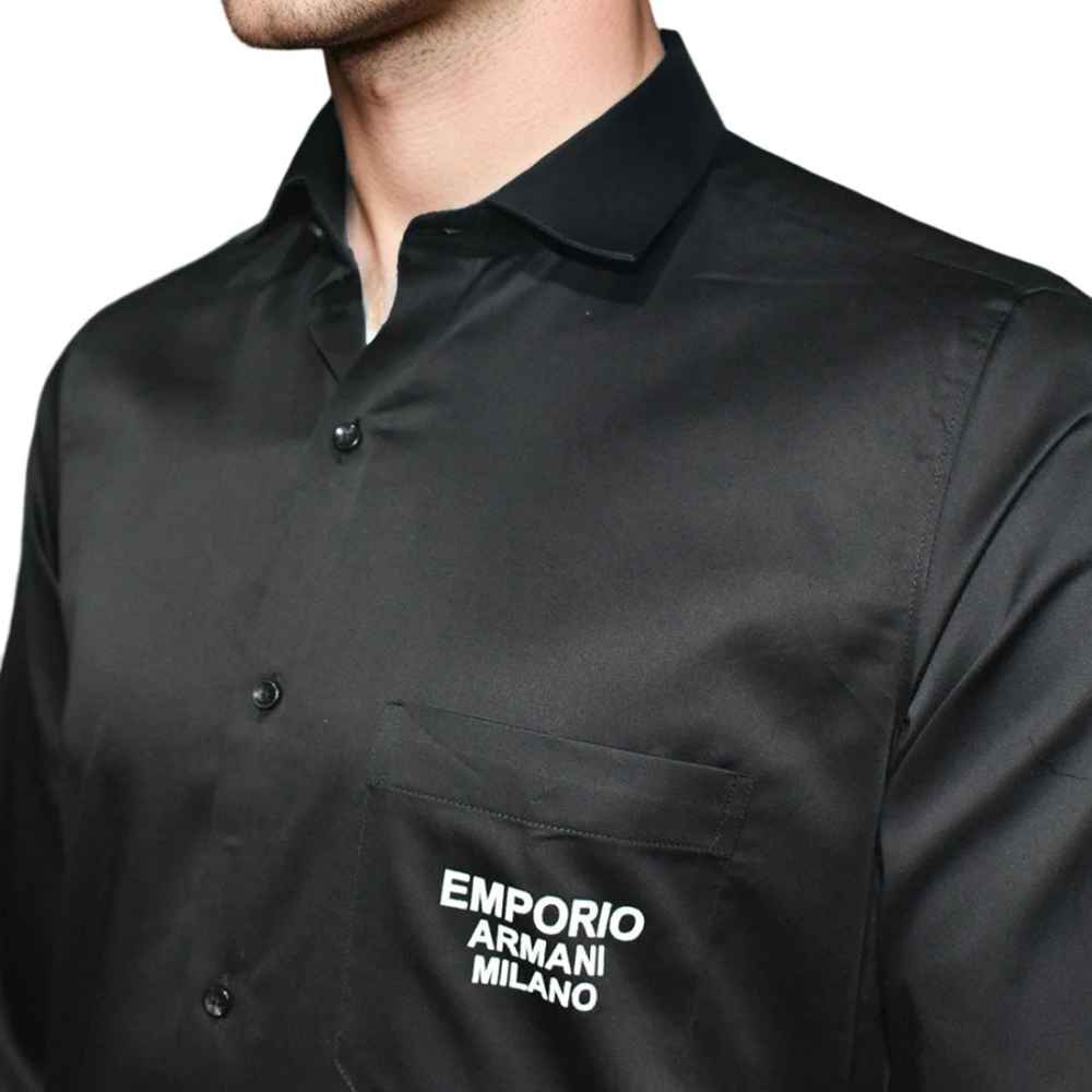 Emporio Armani Black Premium Quality Flocking Text On Pocket Shirt-2