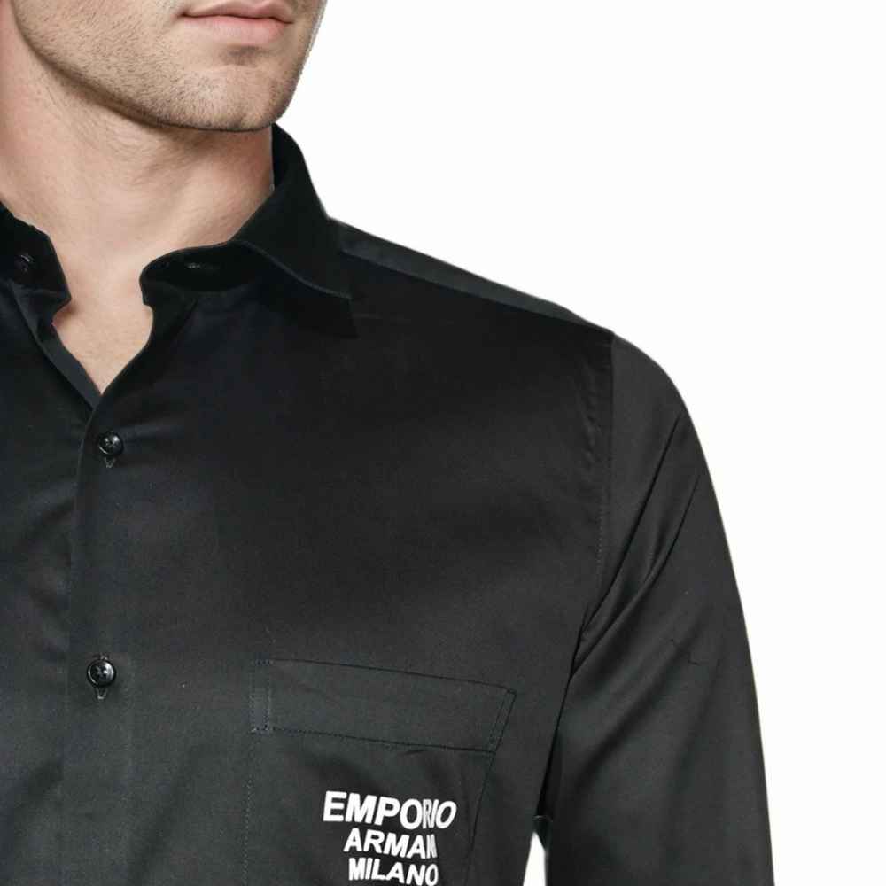 Emporio Armani Black Premium Quality Flocking Text On Pocket Shirt-4