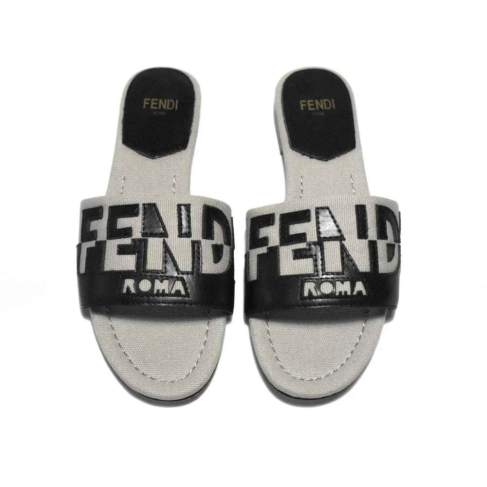 Fendi Black and Grey Premium Flat Sandals-thumb-5