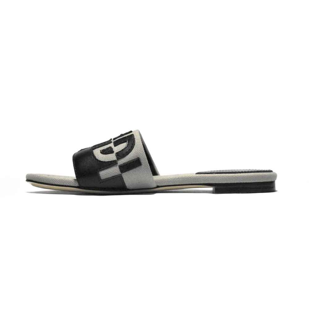 Fendi Black and Grey Premium Flat Sandals-thumb-1