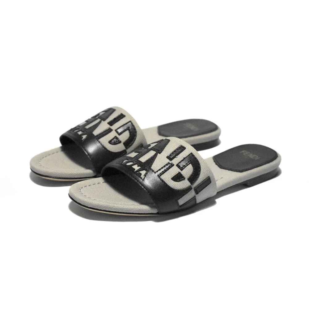 Fendi Black and Grey Premium Flat Sandals-thumb-0
