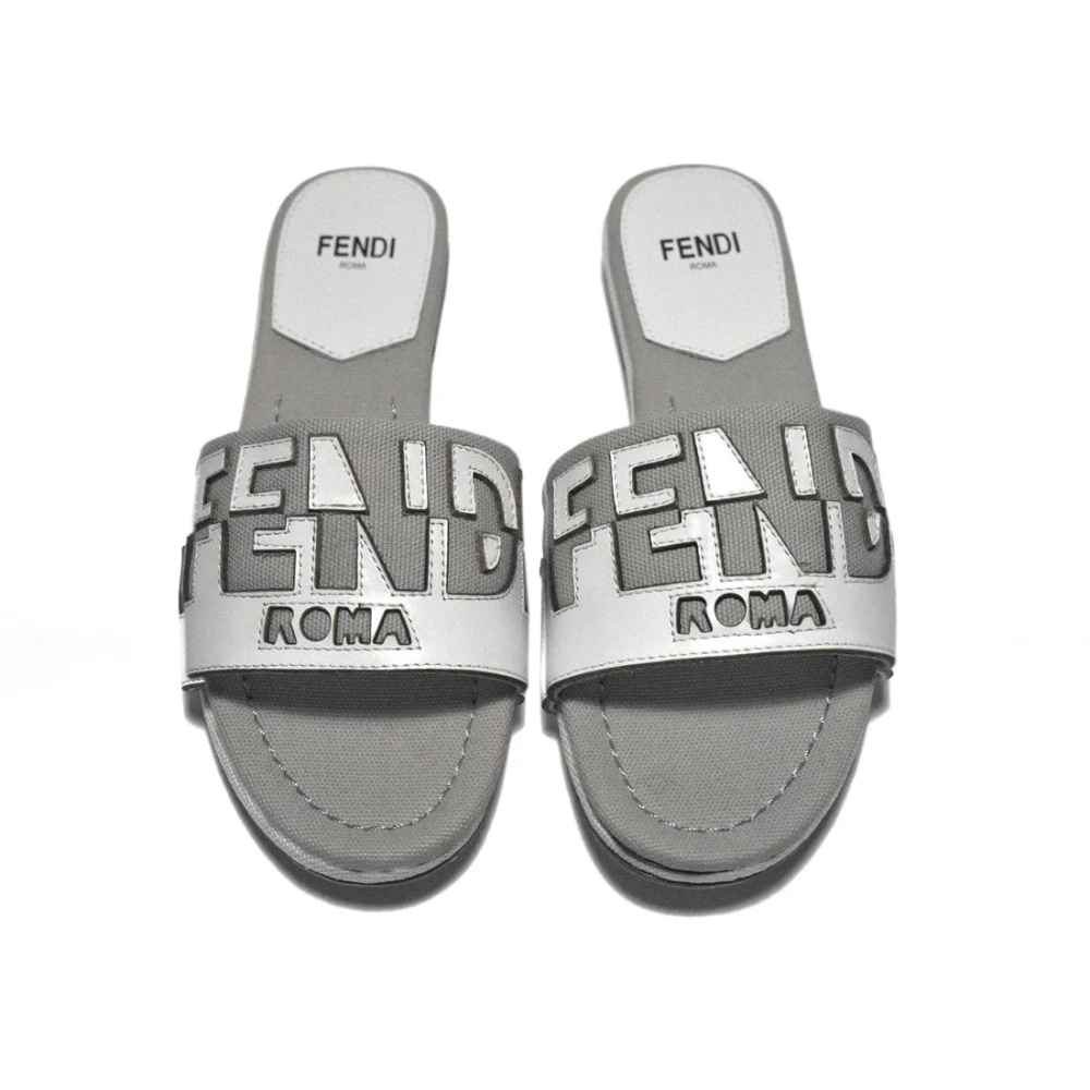 Fendi Grey and White Premium Flat Sandals-5