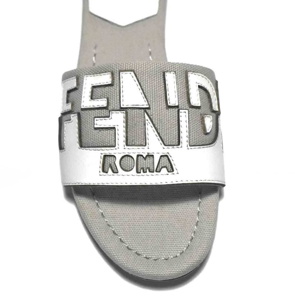 Fendi Grey and White Premium Flat Sandals-3