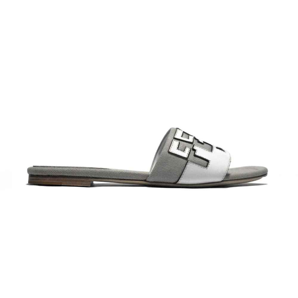 Fendi Grey and White Premium Flat Sandals-2