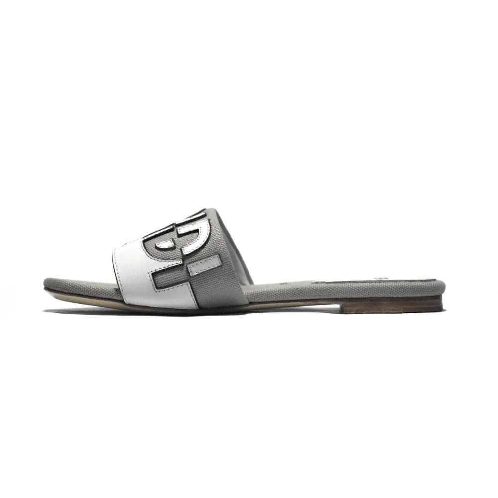 Fendi Grey and White Premium Flat Sandals-1