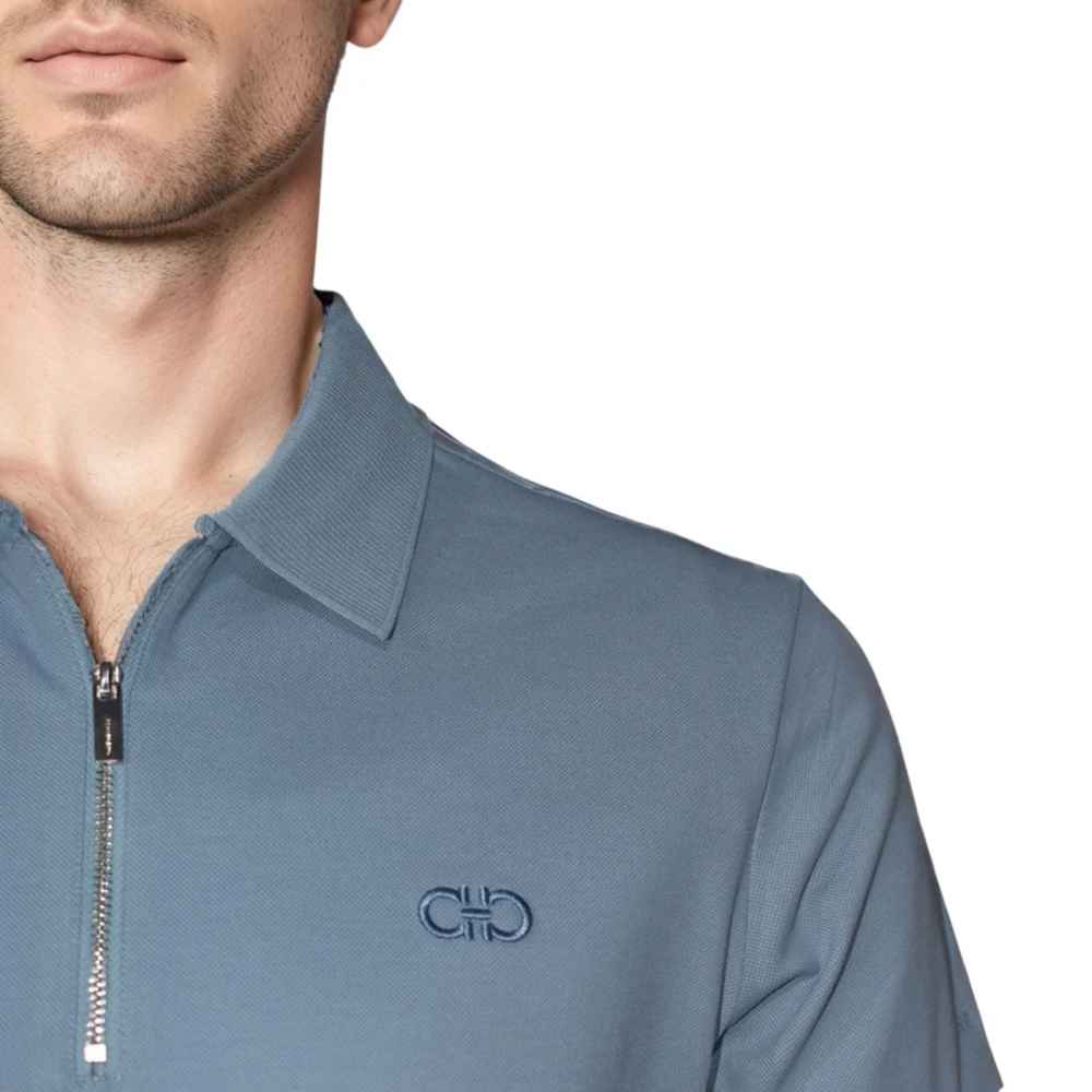 Salvatore Ferragamo Embroidered logo Blue Premium T-shirt-4