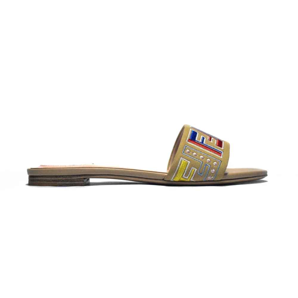 Fendi Brown and Pink Flat Sandals-thumb-2