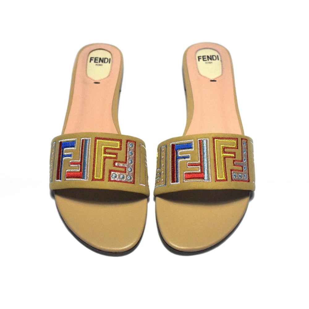 Fendi Brown and Pink Flat Sandals-thumb-5