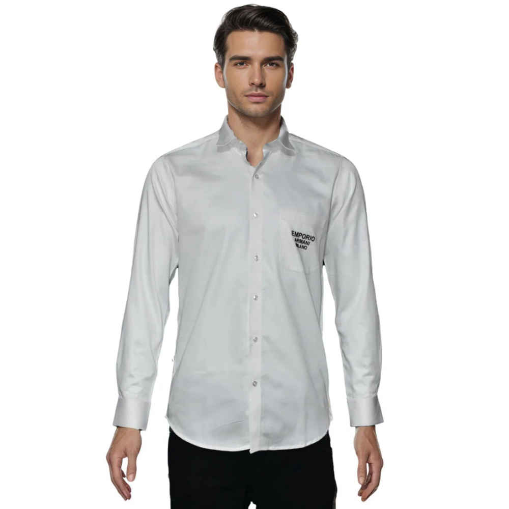 Emporio Armani White Premium Quality Flocking Text On Pocket Shirt-6