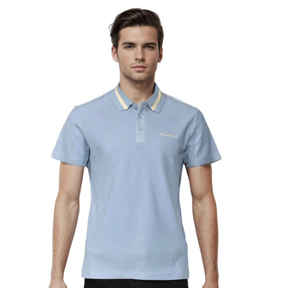 Salvatore Ferragamo Embroidered logo Sky Blue Polo T-shirt-thumb-0
