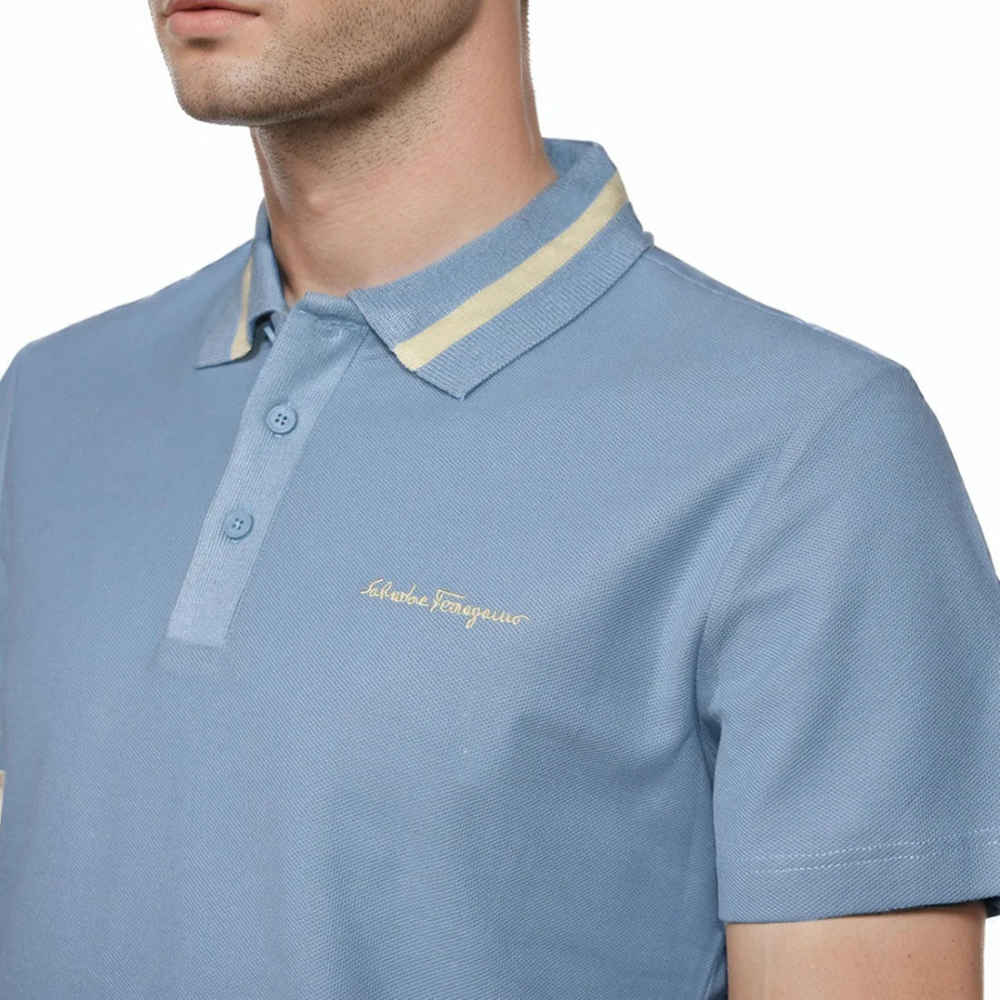 Salvatore Ferragamo Embroidered logo Sky Blue Polo T-shirt-thumb-2