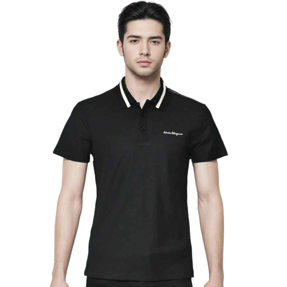 Salvatore Ferragamo Embroidered logo Black Polo T-shirt-thumb-0