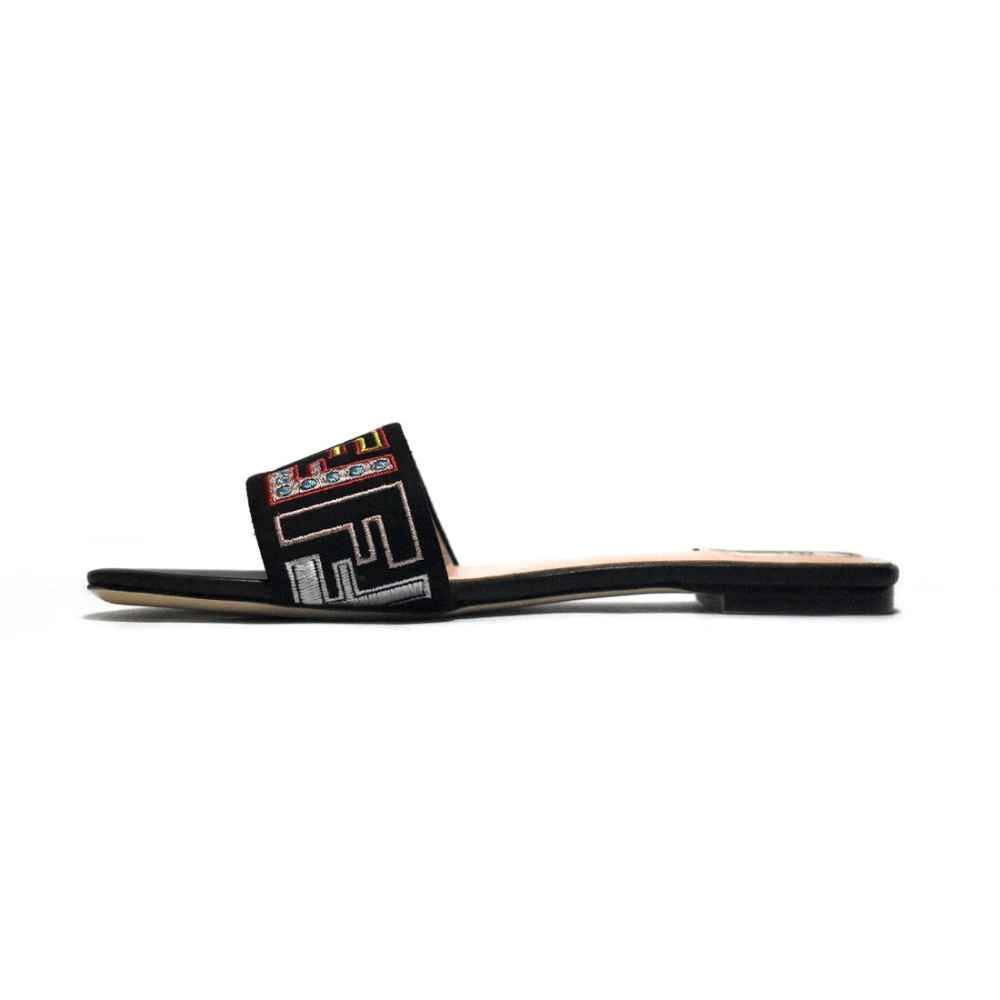 Fendi Black & Pink Premium Flat Sandals-1