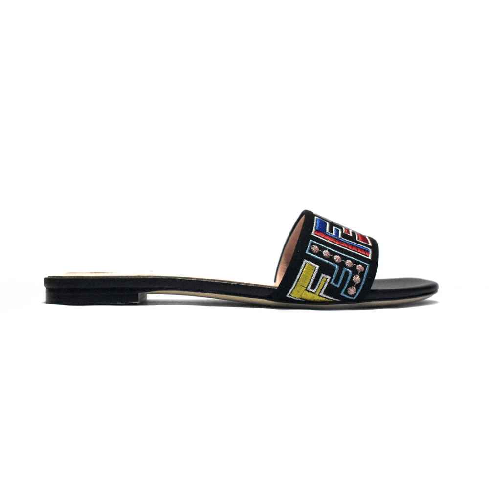 Fendi Black & Pink Premium Flat Sandals-2