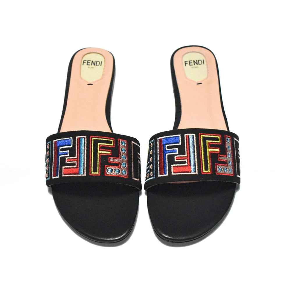 Fendi Black & Pink Premium Flat Sandals-5