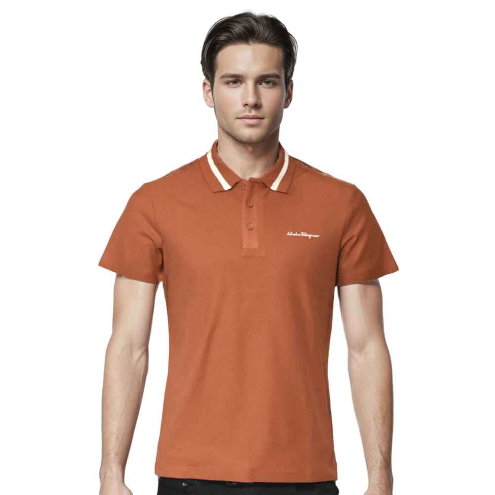 Salvatore Ferragamo Embroidered logo Brown Polo T-shirt-thumb-0