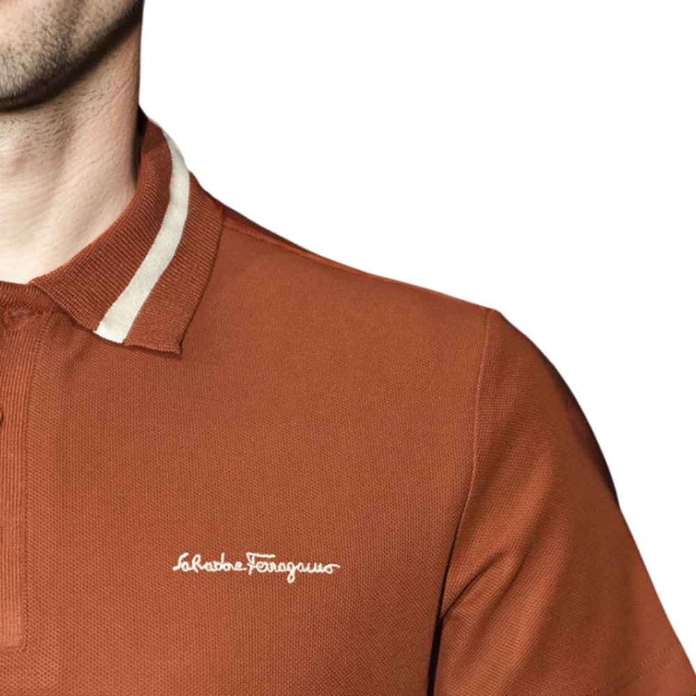 Salvatore Ferragamo Embroidered logo Brown Polo T-shirt-thumb-4